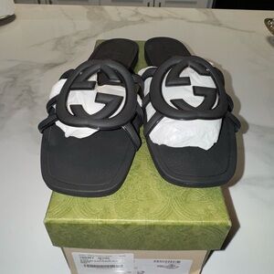 Gucci Black Interlocking G Slide Sandals